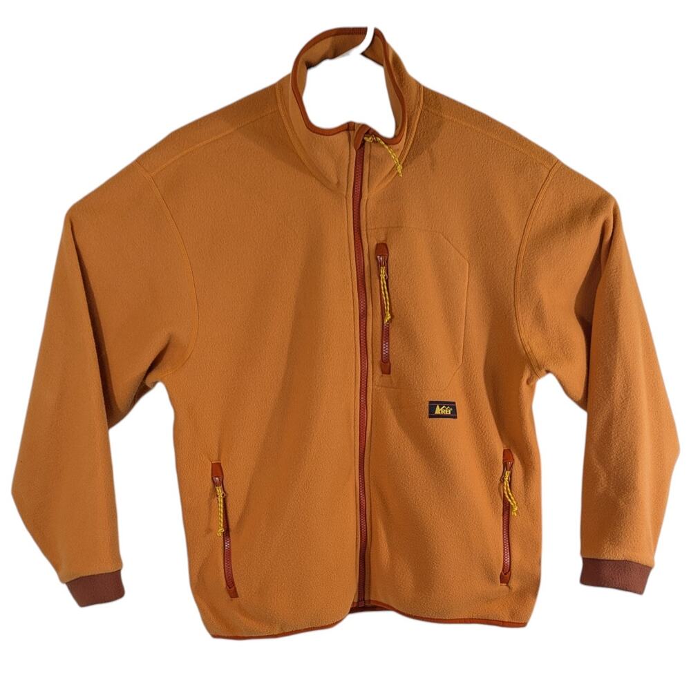 Orange REI Fleece Jacket Womens Medium Full Zip Pocket Outdoor Hiking